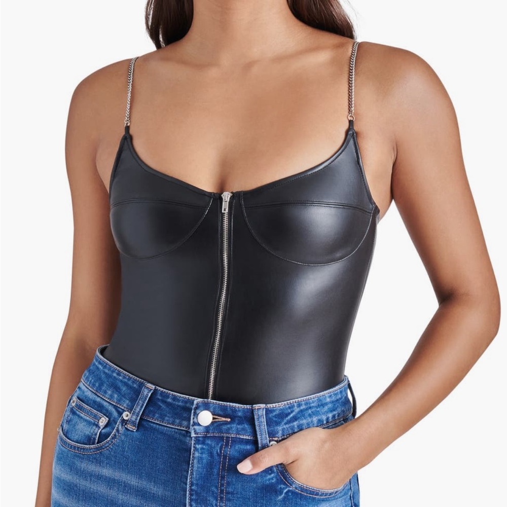 Steve Madden Black Leather Zip-Up bodysuit
